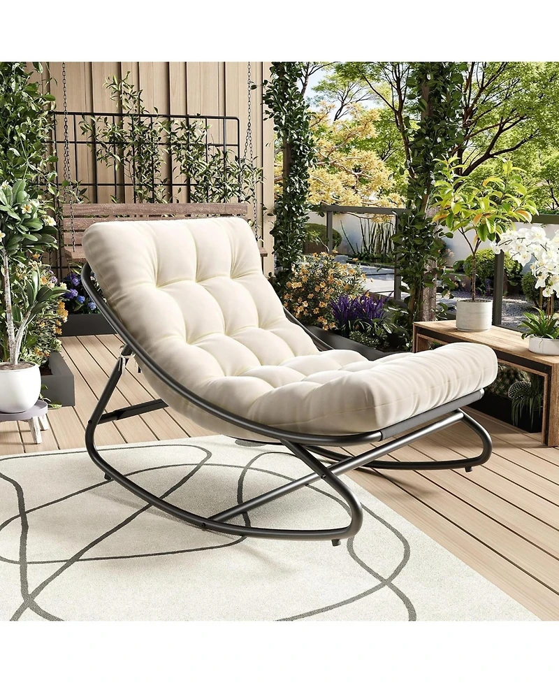 gaomon Patio Rocking Chair- Heavy Duty Metal Frame Waterproof Cushion 400lbs