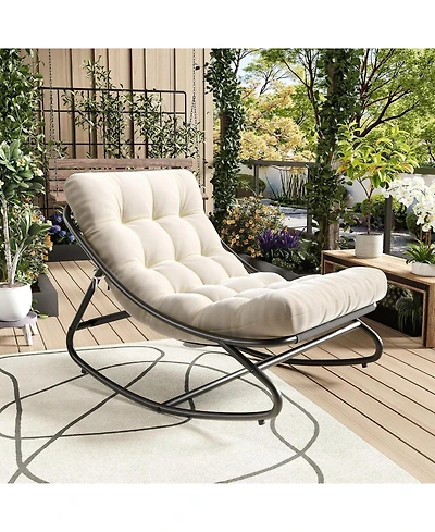 gaomon Patio Rocking Chair- Heavy Duty Metal Frame Waterproof Cushion 400lbs