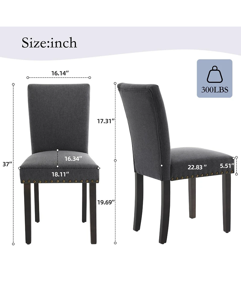 gaomon Upholstered Fabric Parsons Dining Chairs with Nailhead Trim and Solid Wood Legs