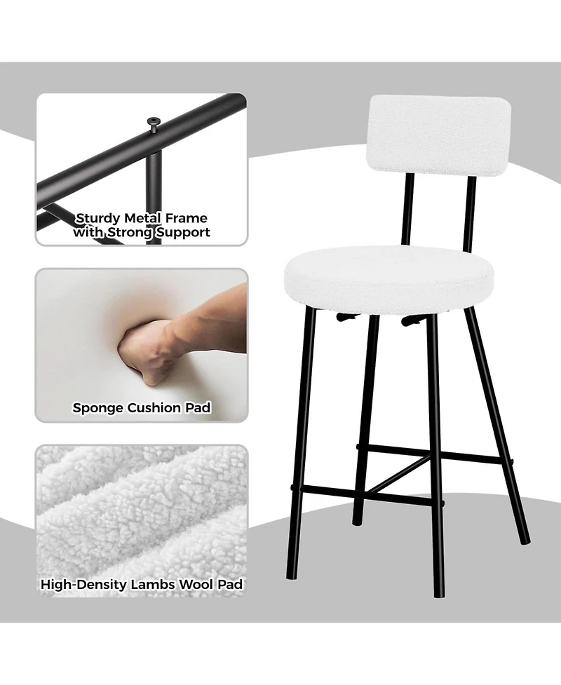 homfan Set of 2 Modern Upholstered Bar Stools, Curved Back with Round Padded Seat and Footrest for Kitchen Island, Dining Room, Cafe and Pub