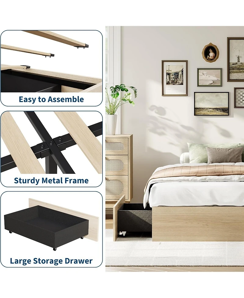 Gaomon Bed Frame with 2 Storage Drawers, No Headboard, Wood Slat Support, Noise Free