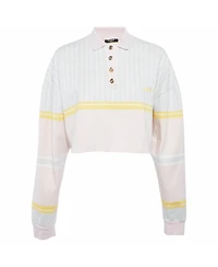 Pre-Owned Balmain Women's Striped Cotton Crop Polo T-Shirt