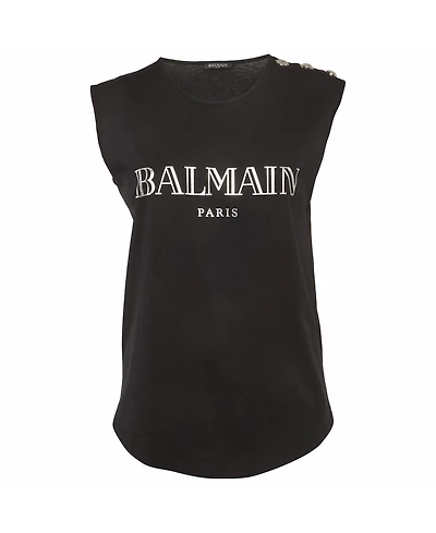 Pre-Owned Balmain Women's Logo Print Jersey Tank Top