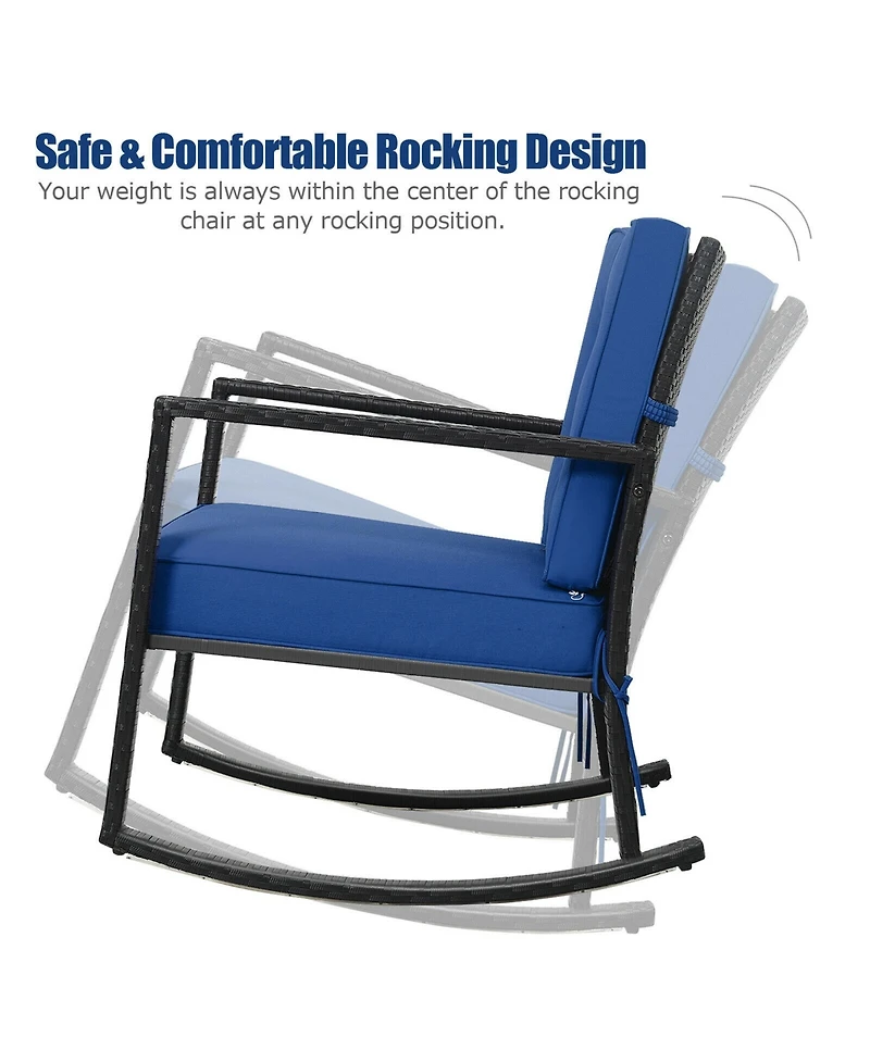 Gymax Outdoor Wicker Rocking Chair Patio Lawn Rattan Single Chair Glider with Cushion