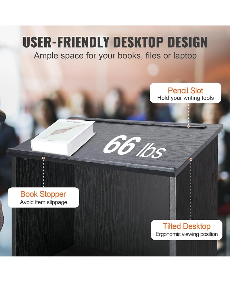 Gouun Podium Stand with Rolling Wheels and Storage Shelves