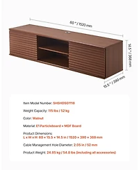 Gouun 60" Floating Tv Stand Wall Mount with Sliding Doors