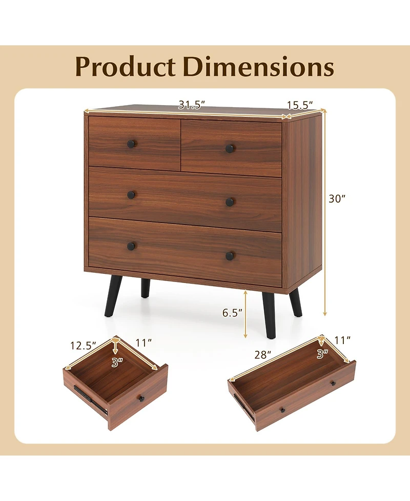 Wide Wooden Dresser with 4 Drawers for Bedroom Living Room