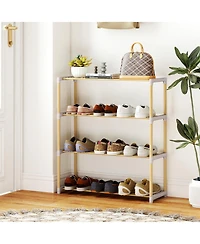 Gouun 4-Tier Solid Pine Wood Shoe Rack with Slatted Open Shelves, 28 x 11 x 31