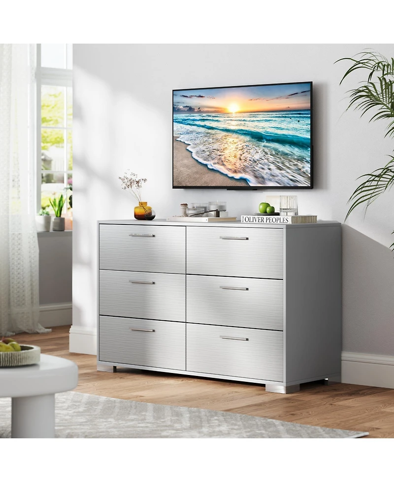 Gouun 6-Drawer Storage Cabinet with Metal Legs and Anti-Toppling Devices, 47 x 18 x 30.5