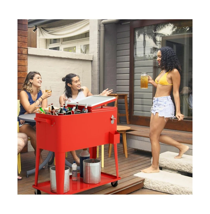 Boyel Living 80 Quart Outdoor Patio Rolling Steel Construction Cooler