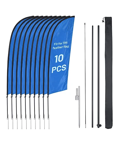 InstaHibit 10 Pack 11ft Feather Flag Pole Kit with 20" Ground Spike Flag Base