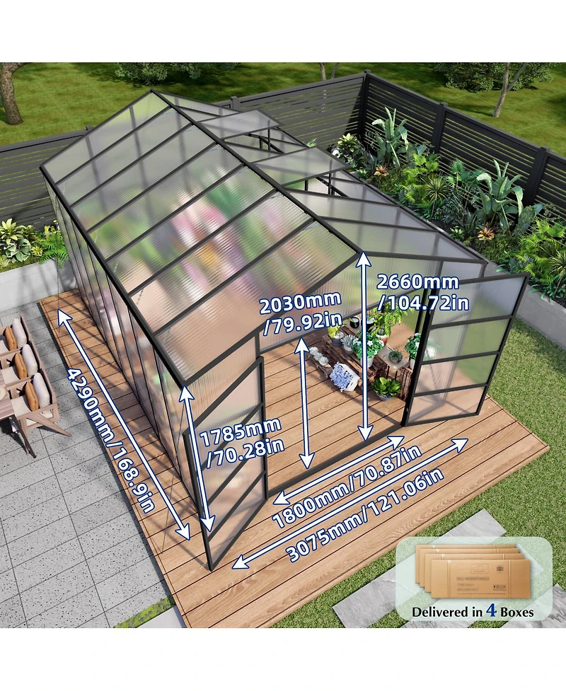 Streamdale Furniture Windproof Aluminum Greenhouse 10x14 Ft Polycarbonate Walk-in All Season