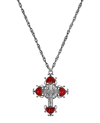 Symbols of Faith Silver Pewter-Tone Cross Siam Red Crystals 28" Necklace