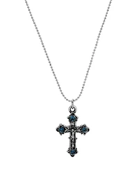 Symbols of Faith Silver-Tone Crucifix Montana Crystals 16" Necklace