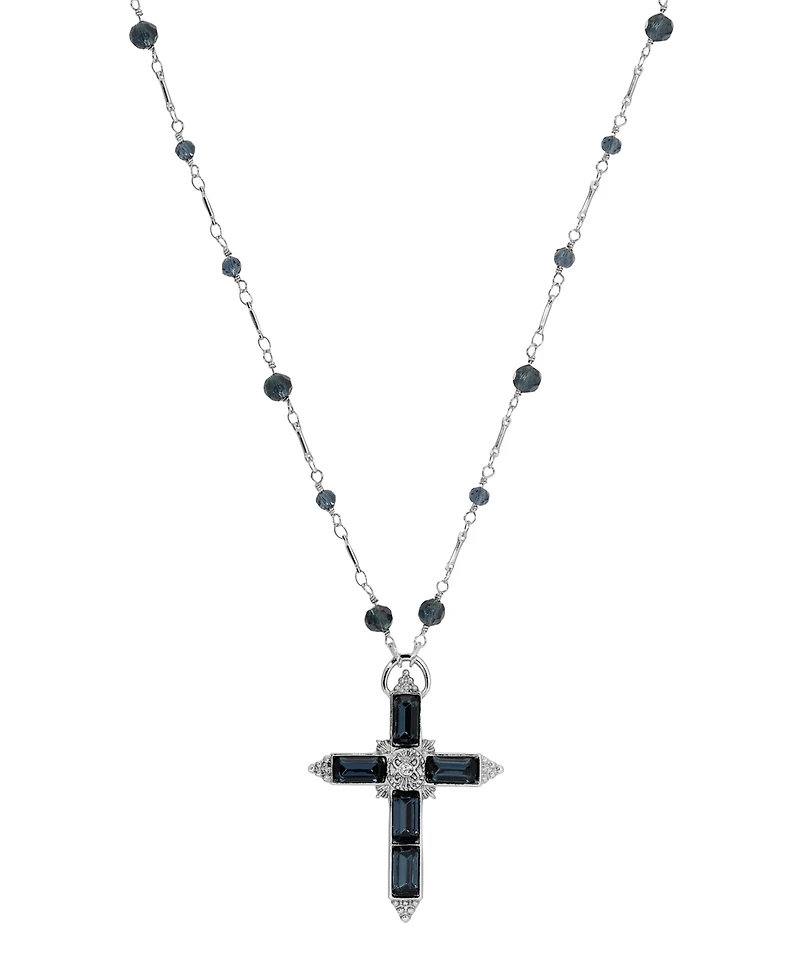 Symbols of Faith Silver-Tone Montana Cross Beaded 30" Necklace