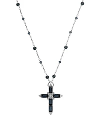 Symbols of Faith Silver-Tone Montana Cross Beaded 30" Necklace