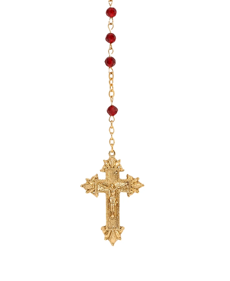 Symbols of Faith Gold-Tone Siam Bead Jesus Decal Rosary