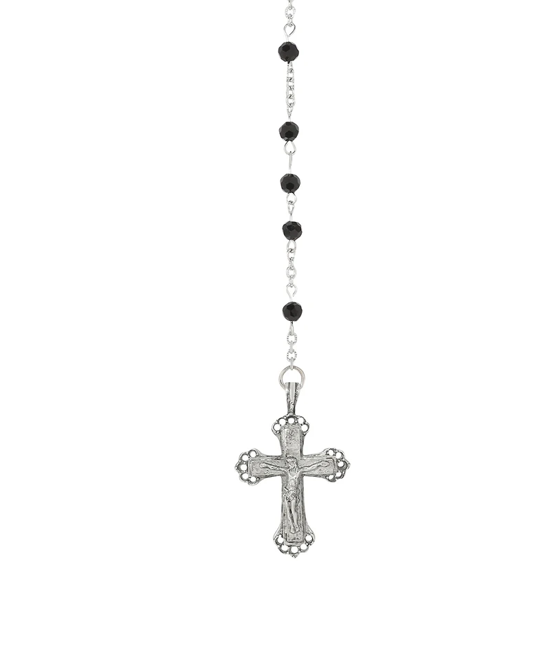 Symbols of Faith Pewter Black Bead Mother Mary Rosary