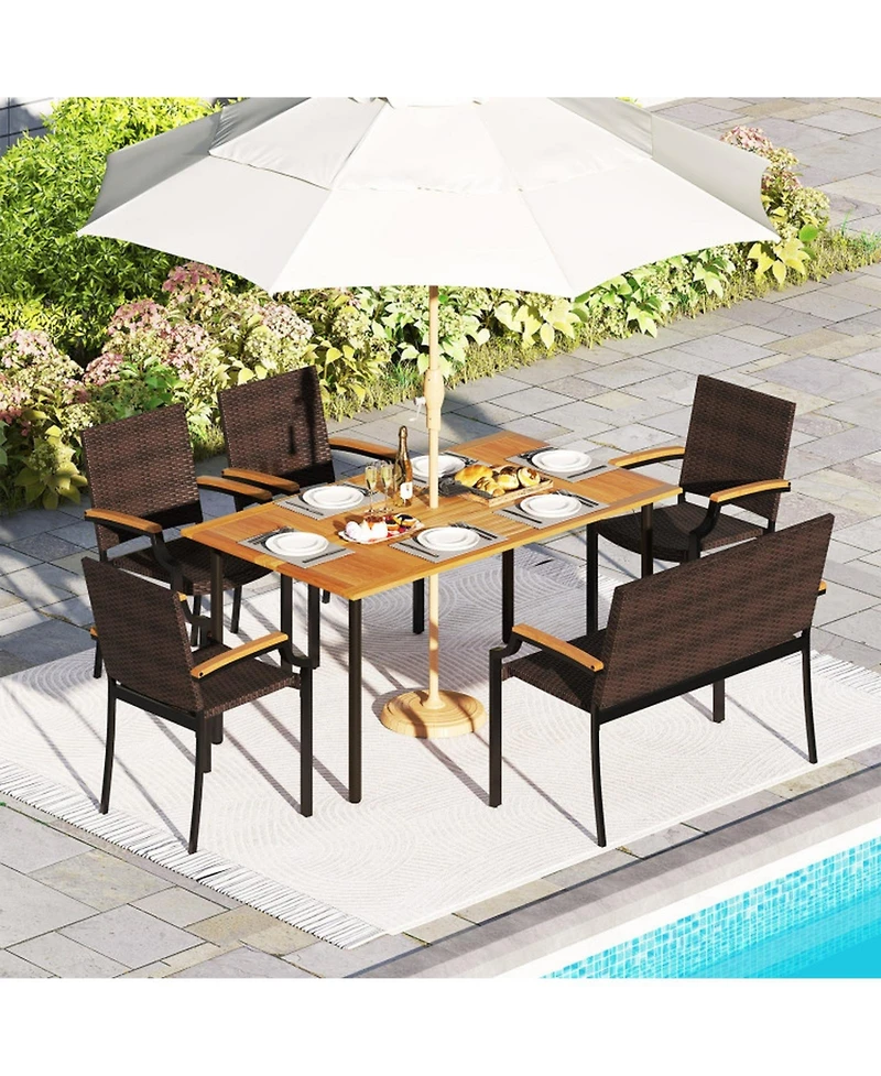 Sugift 6-Piece Outdoor Dining Set with Umbrella Hole