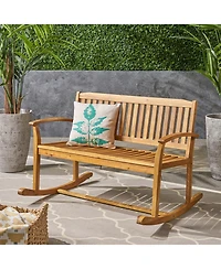 Mondawe Patio Rocking Loveseat Wood 2-Person Outdoor Rocker Bench with Cushions
