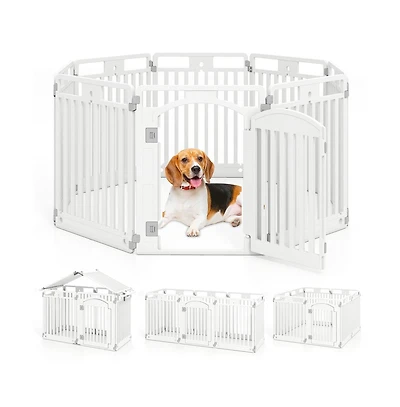Ruie 8-Panel Plastic Dog Fence Indoor Outdoor Pen with Locking Door