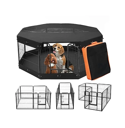 Ruie 8 Panel Foldable Metal Dog Playpen 24 in with Top Cover Bottom Pad Storage Bag