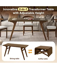Rainsken 2-in-1 Convertible Coffee and Expandable Dining Table for 3, Space-Saving Height Adjustable Design Perfect for Small Apartments