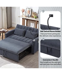 Rainsken Convertible Sofa Bed, Loveseat Sofa with Adjustable Backrest, 360degree(s) Swivel Phone Holder, 2 Cup Holders and Usb Ports for Living Room