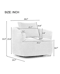 Rainsken 360degree(s) Swivel Sofa Chair, 38.2" Upholstered Barrel Chair with Deep Seating and a Throw Pillow for Living Room, Bedroom
