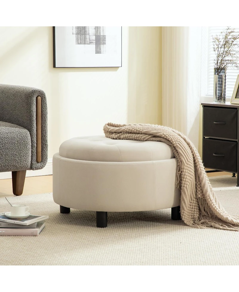 Streamdale Furniture Upholstered Round Storage Ottoman with Reversible Lid