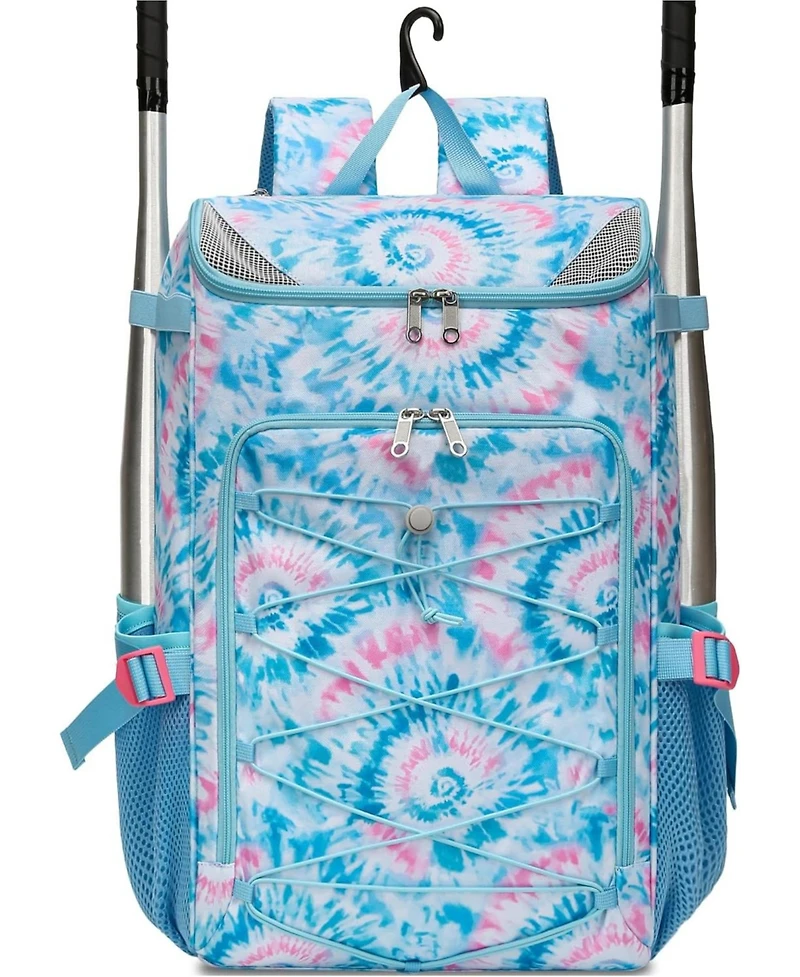 Furlihong Tie-Dye Pattern Baseball and Softball Gear Backpack for Kids Ages 8-14, Youth Bat Bag with Ventilated Shoe Compartment for Cleats, Glove