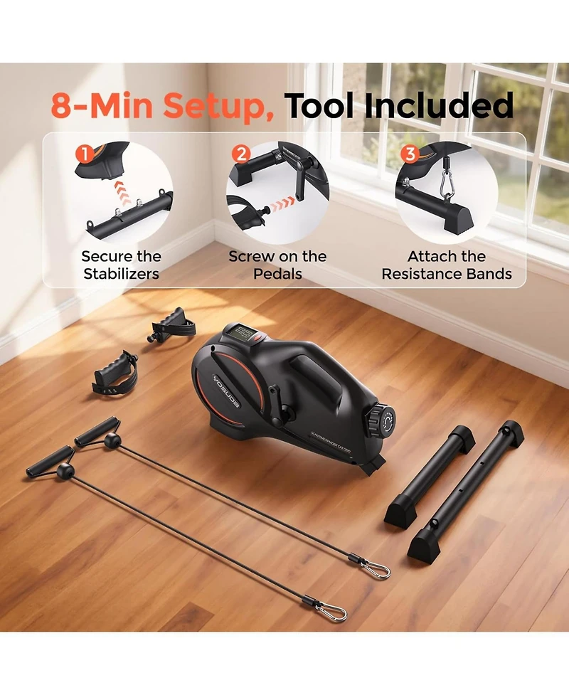 Fed Fitness Under Desk Bike, 16-Level Magnetic Resistance 3-in-1 Mini Exercise Bike, Quiet Pedal Exerciser with App Support