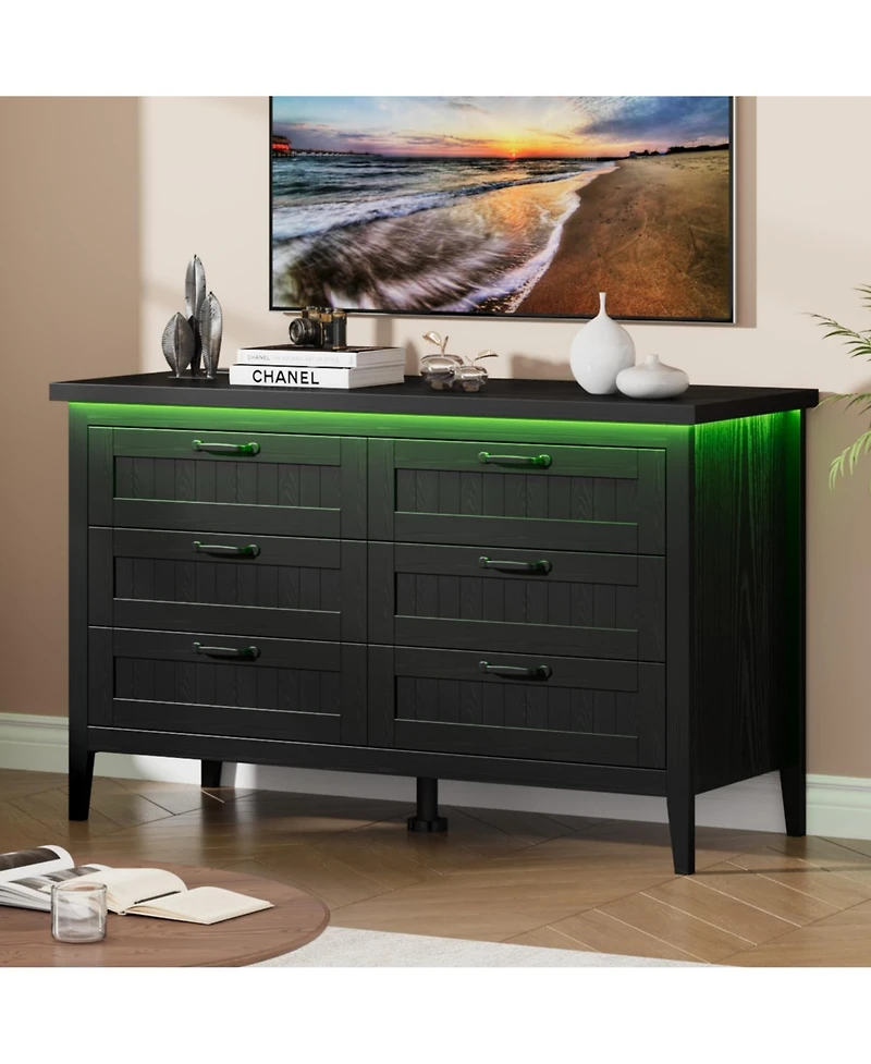 homfan Led Dresser with Power Outlet, Drawers, Engineered Wood Storage Chest for Bedroom, Nursery, Entryway, Hallway
