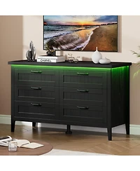 homfan Led Dresser with Power Outlet, Drawers, Engineered Wood Storage Chest for Bedroom, Nursery, Entryway, Hallway