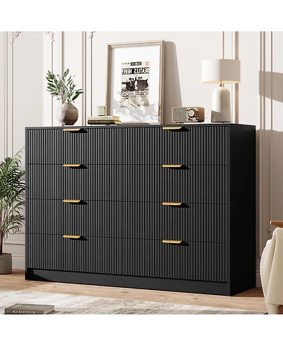 gaomon Fluted 8 Drawers Dresser For Bedroom, Wide Modern Chest of with Metal Handles, Living Room, Entryway, Hallway