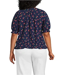Lands' End Plus Elbow Sleeve Lightweight Jersey Gathered Adjustable Hem Blouse