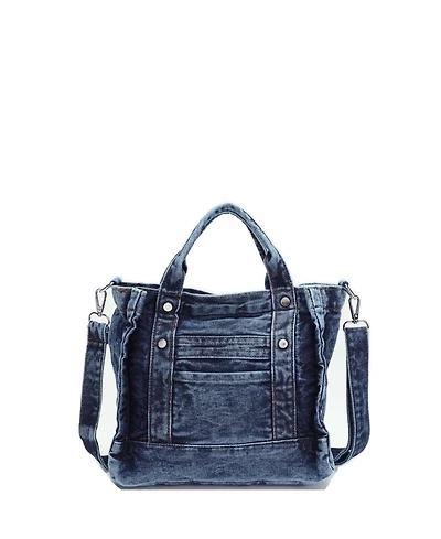 Susu Women's Rework Tote Bag Crossbody Shoulder Bag Washed Blue Mini Satchel Top Handle Everyday Casual Handbag