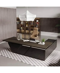 Logicfox Adjustable Executive Desk with Drawers File Cabinets Led Light