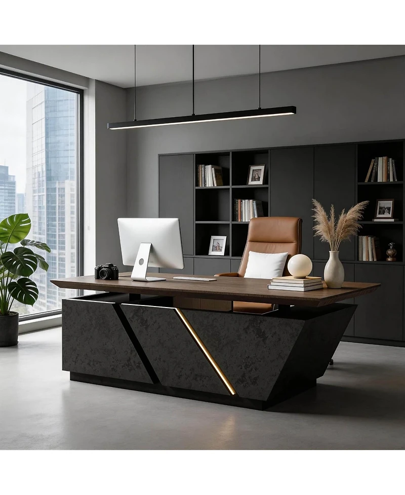 Logicfox Adjustable Executive Desk with Drawers File Cabinets Led Light
