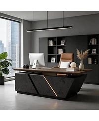 Logicfox Adjustable Executive Desk with Drawers File Cabinets Led Light