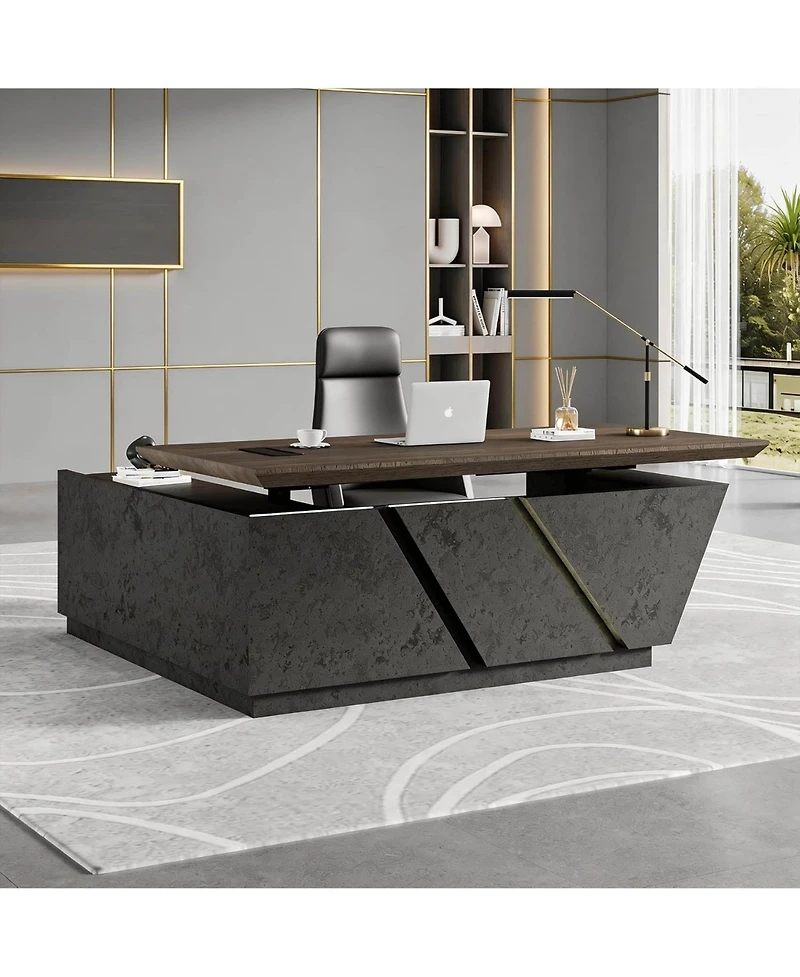 Logicfox Adjustable Executive Desk with Drawers File Cabinets Led Light