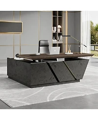 Logicfox Adjustable Executive Desk with Drawers File Cabinets Led Light
