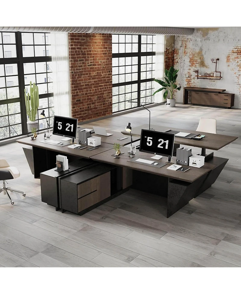 Logicfox Adjustable Executive Desk with Drawers File Cabinets Led Light