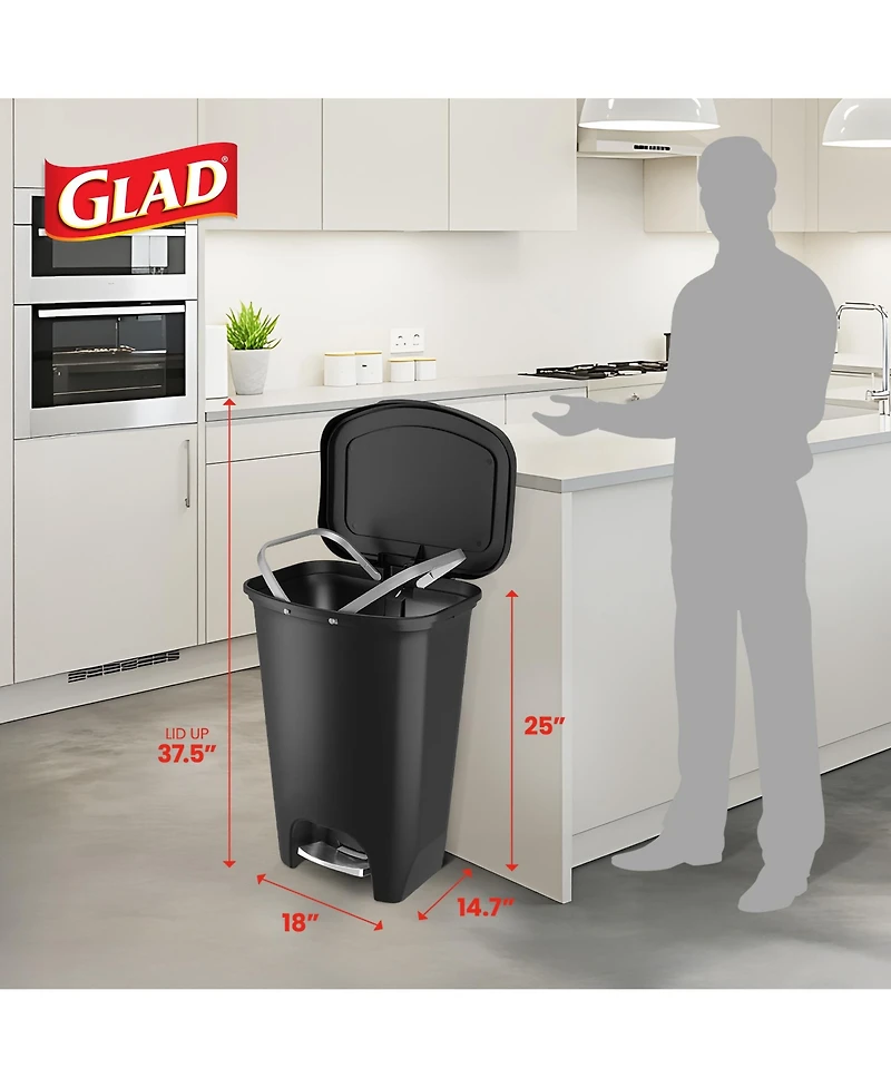 Glad Trash Can with Lid, Stainless Foot Pedal and Garbage Bag Rings, 13 Gal