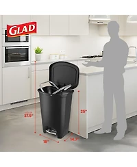Glad Trash Can with Lid, Stainless Foot Pedal and Garbage Bag Rings, 13 Gal