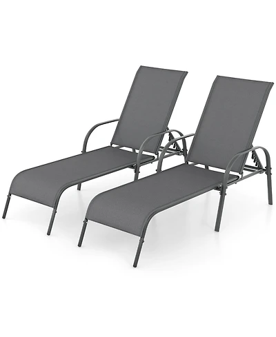 Gymax 2PCS Patio Lounge Chair Chaise w/ Adjustable Reclining Armrest