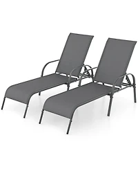 Gymax 2PCS Patio Lounge Chair Chaise w/ Adjustable Reclining Armrest