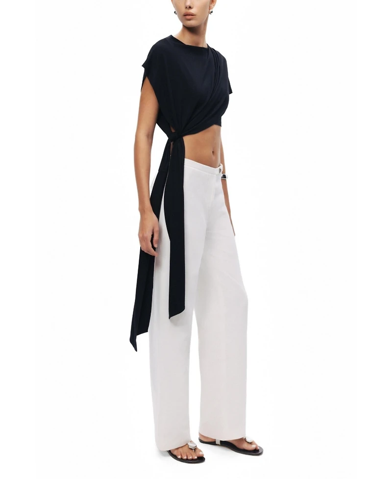 Nocturne Women's Asymmetric Tie-Front Crop Top