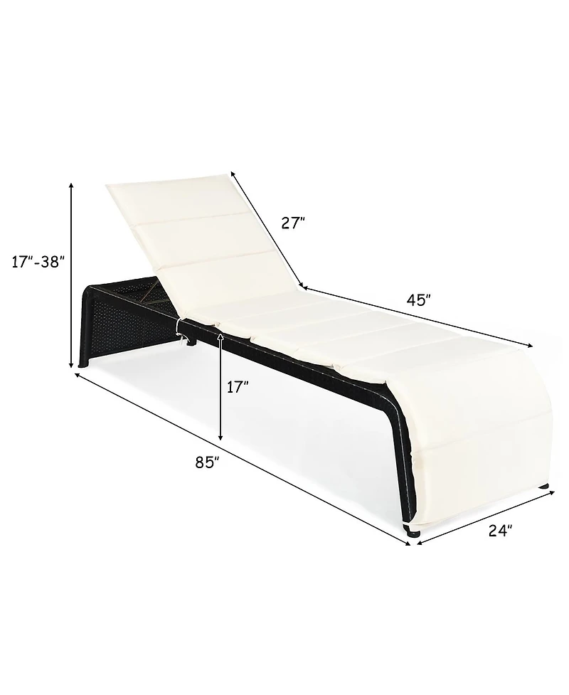 2 Pcs Patio Rattan Lounge Chair Chaise Recliner Back Adjustable Cushioned Garden