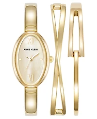 Anne Klein Women's Quartz Oval Gold-Tone Alloy Metal Bangle Watch Set 21.5mm
